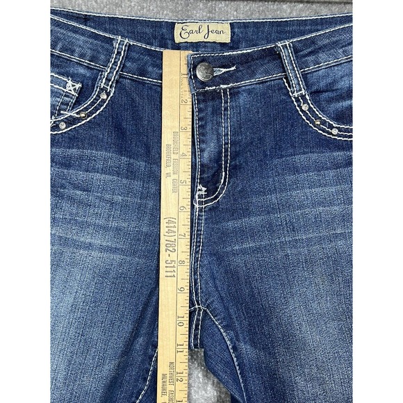 Earl Cuffed Capri Jeans Womens Size 8 Stretch Blue Denim Bling Detail - Picture 8 of 10